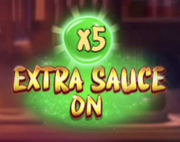 Hot Pots Master Extra Sauce feature active during Hold and Spin round showing the green pot multiplier at 5x
